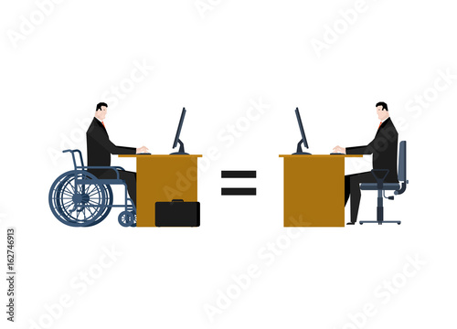 disabled at work. manager on wheelchair at table. Equal rights for people with disabilities