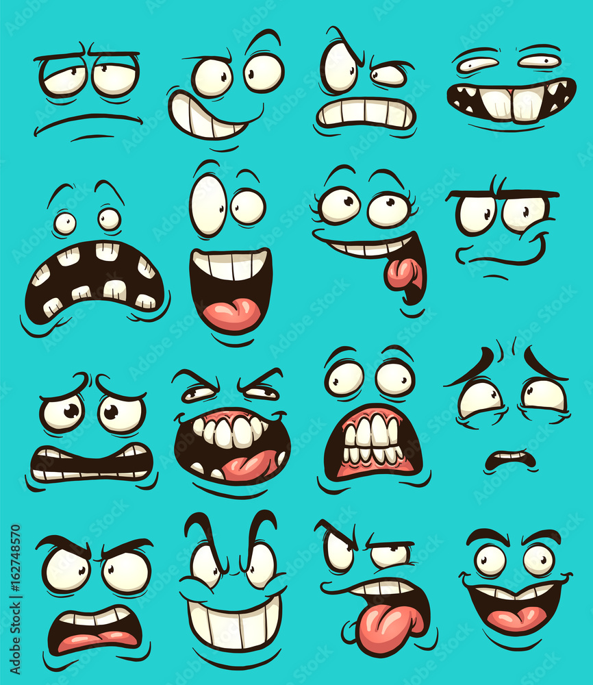 Funny cartoon faces with different expressions. Vector clip art  illustration with simple gradients. Each on a separate layer. Stock Vector  | Adobe Stock