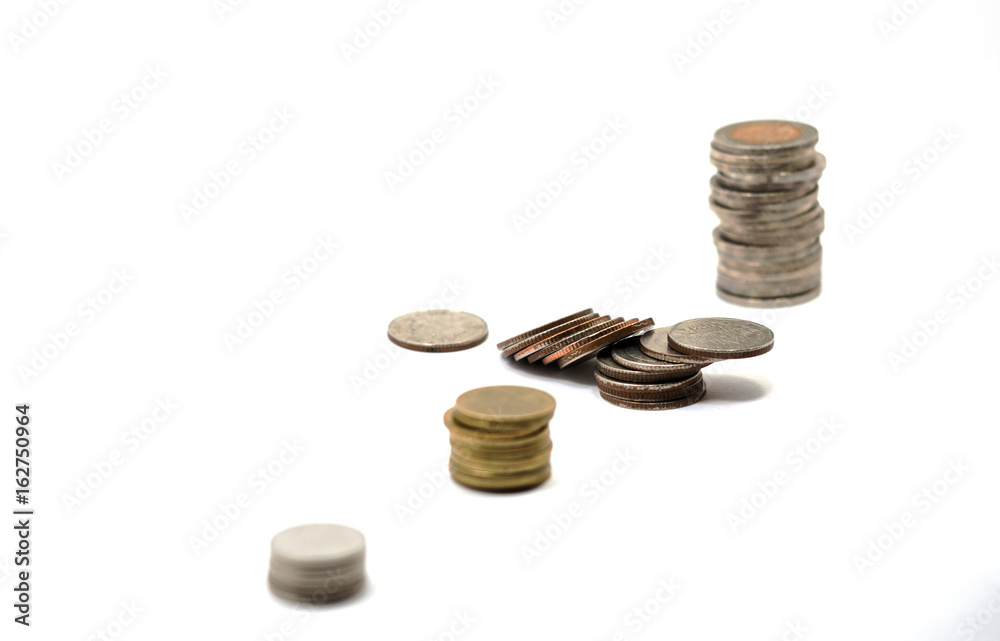 Four stack coins show the money saving concept, financial concept, business growth concept, Investment concept. Four stack coins show the money saving concept, financial concept, business growth concept, Investment concept.