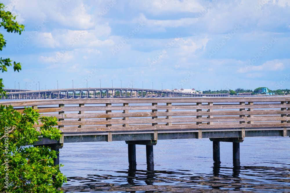 Past the fishing pier you can see the Tamiami Trail Bridge that goes over Charlotte Harbor.