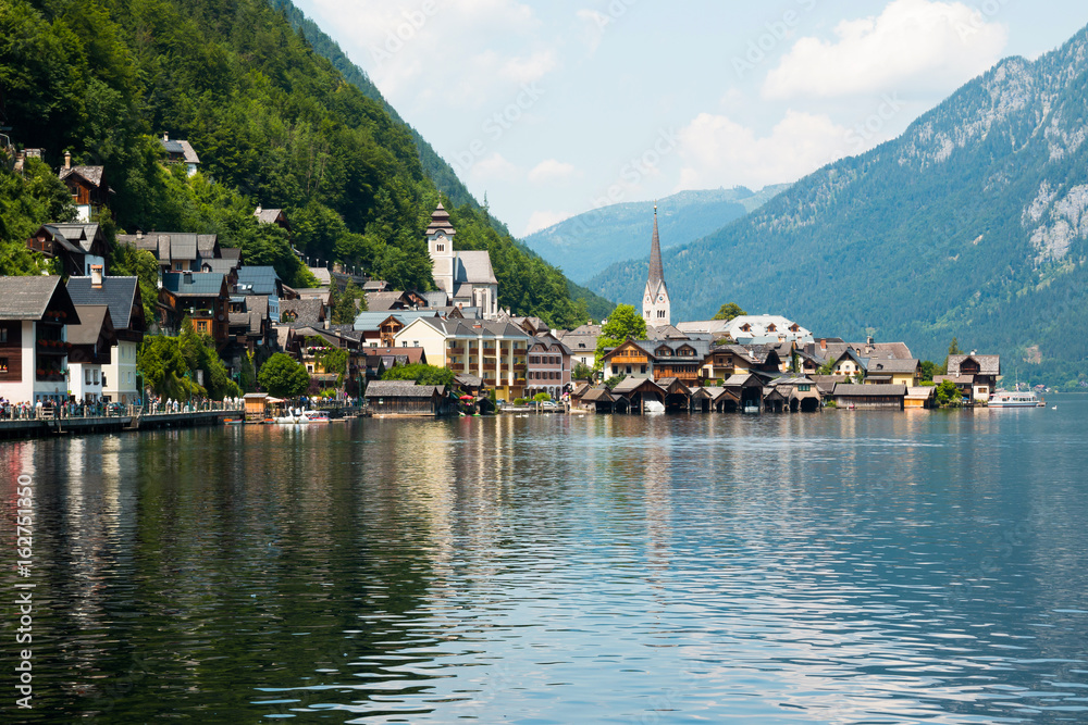 View of famous Hallstatt Lakeside Town in the Alps