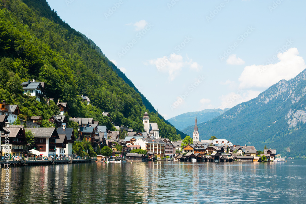 View of famous Hallstatt Lakeside Town in the Alps