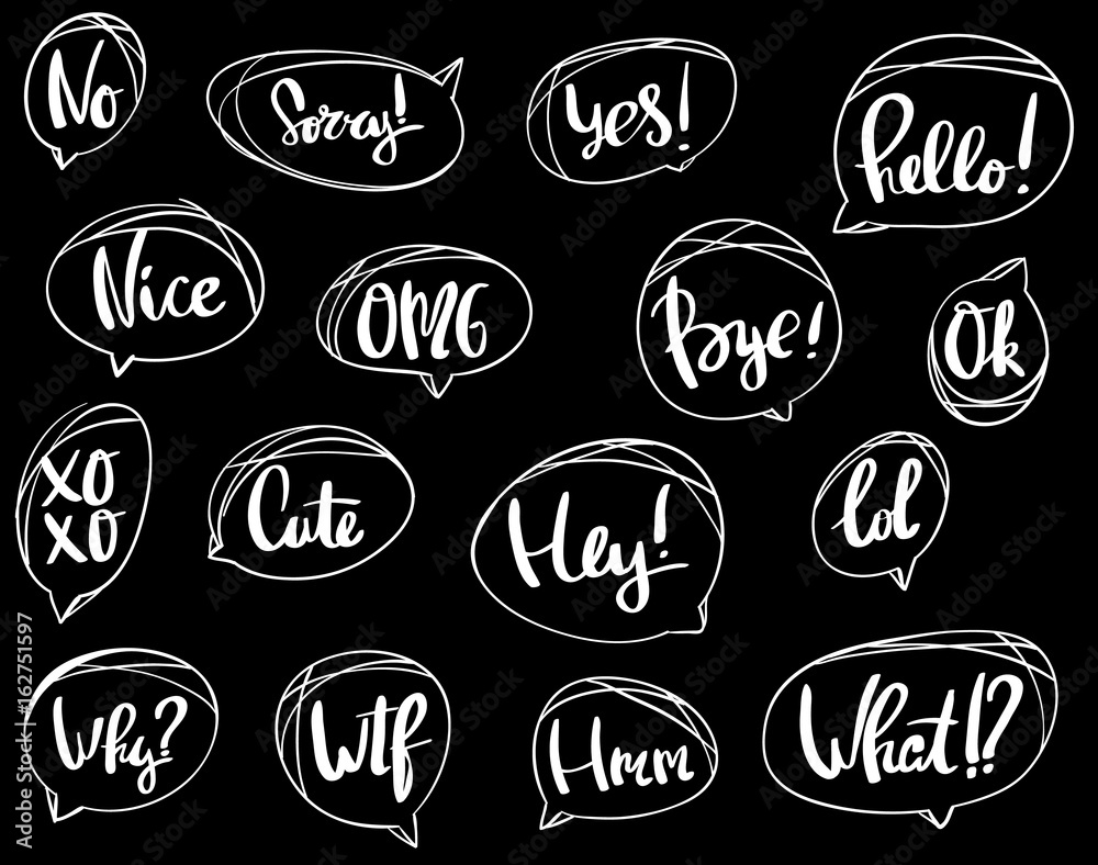 Colorful questions speech bubbles set in flat design with short messages Colorful questions speech bubbles set in flat design with short messages