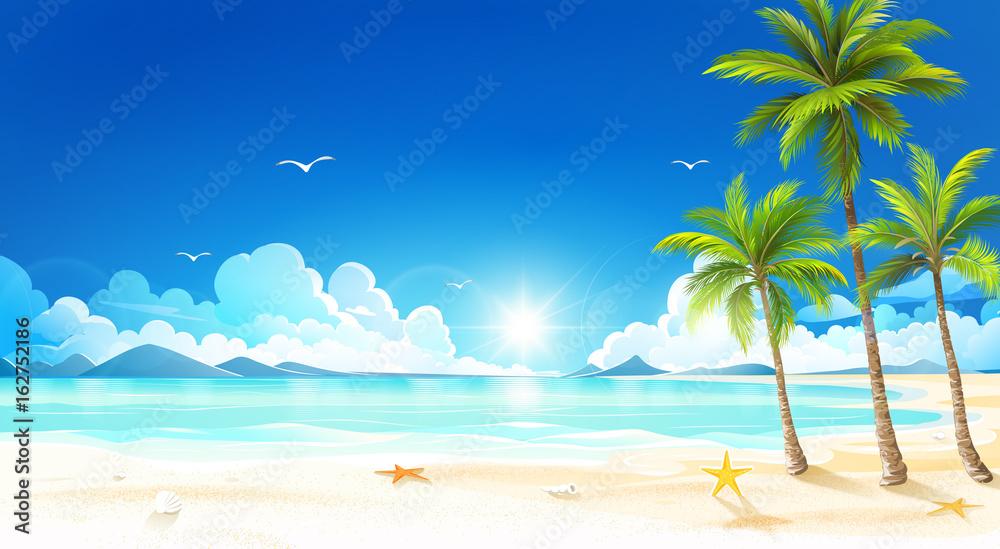 Obraz premium Tropikalna plaża. Wektor