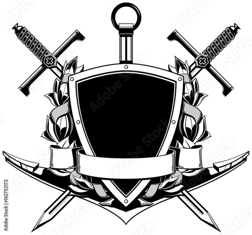 The black white coat of arms with swords and anchor