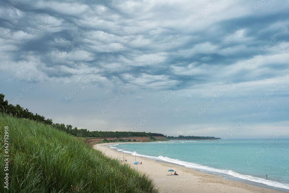 Beautiful beach almoste empty with storm clouds in Ezerets, Bulgarya