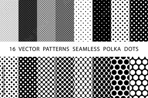 16  VECTOR  PATTERNS  SEAMLESS  POLKA  DOTS set Black and white
