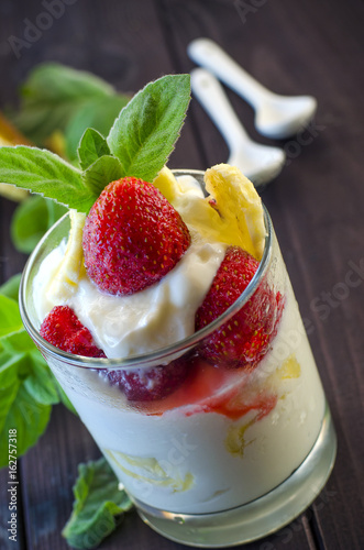 Dessert with strawberries and banana