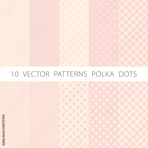 10 vector patterns seamless Pink and White Polka Dots
