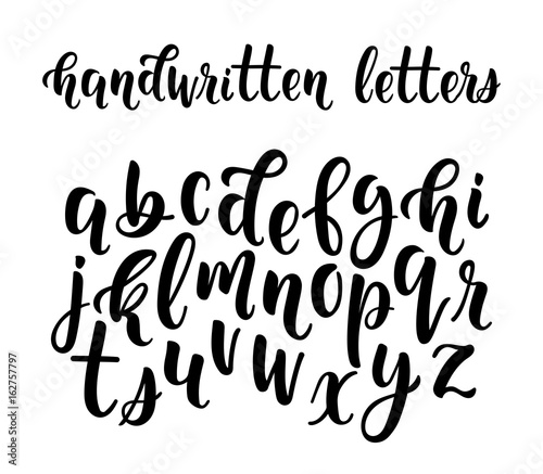 Handwritten latin calligraphy brush script of lowercase letters. Calligraphic alphabet. Vector