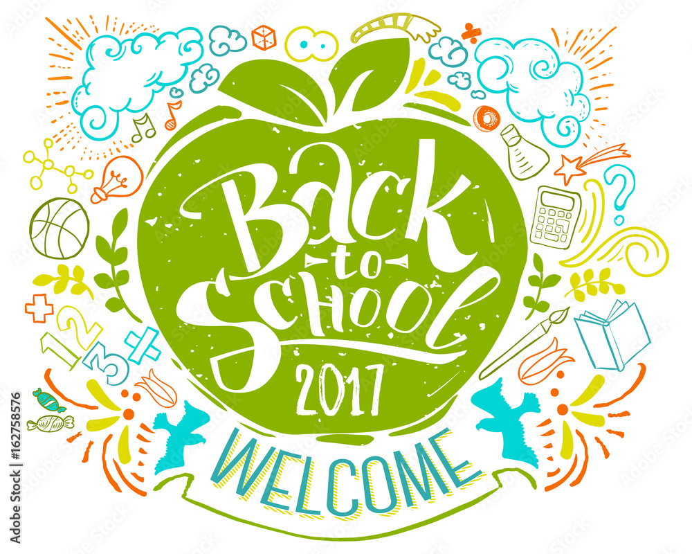 Naklejka premium Back to school poster with doodles
