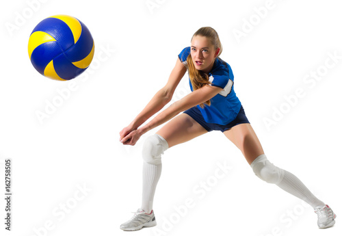 Young girl volleyball player isolated (version with ball)
