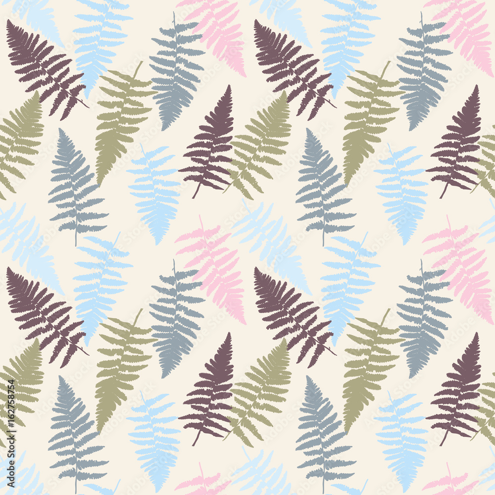 Floral vector seamless pattern with hand drawn wild fern leaves.