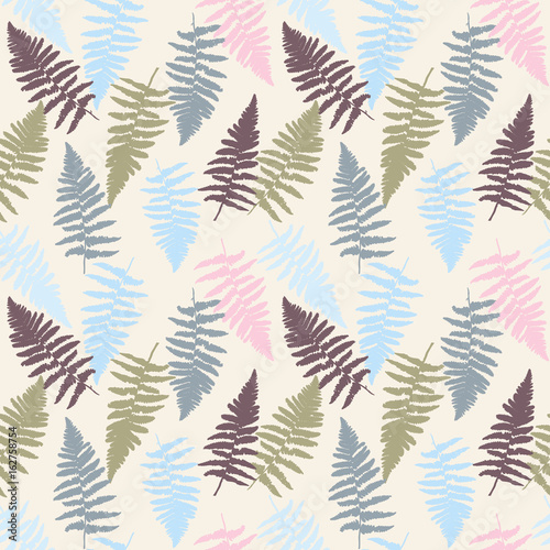 Floral vector seamless pattern with hand drawn wild fern leaves.