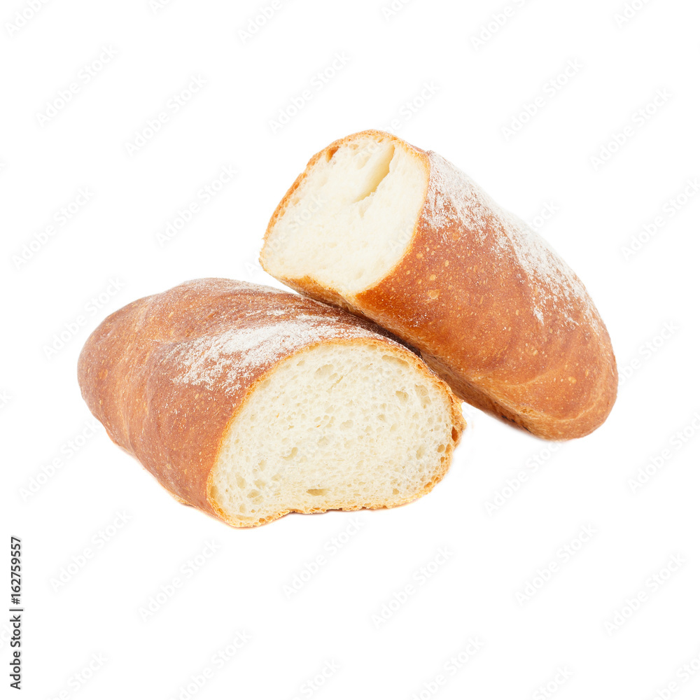 Home-made baking: Bun with sugar powder, isolated on white Home-made baking: Bun with sugar powder, isolated on white