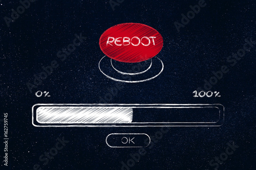 big red reboot button with progress bar loading photo