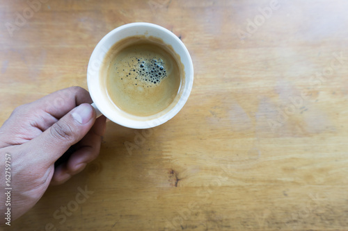 espresso coffee in white cup with copy space