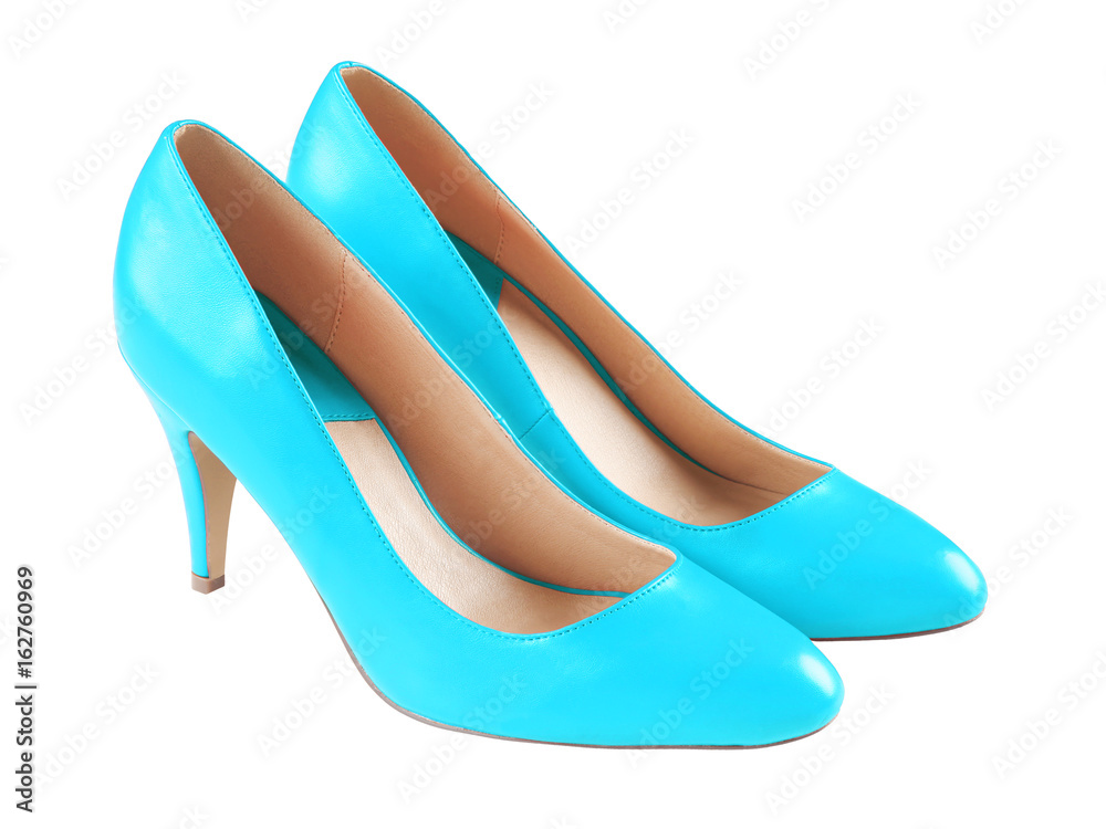 Spike mint blue green leather high heels isolated on white Spike mint blue green leather high heels isolated on white