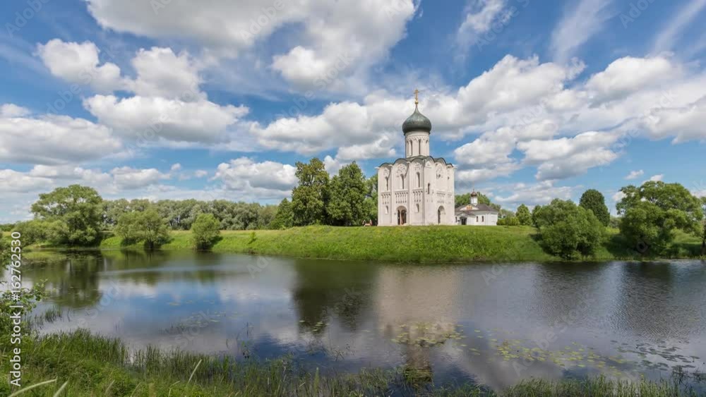 Church of the Intercession on the Nerl reflecting in water on sunny day with scenic clouds in Bogolubovo, Vladimir oblast, Russia
Church of the Intercession on the Nerl reflecting in water on sunny day with scenic clouds in Bogolubovo, Vladimir oblast, Russia