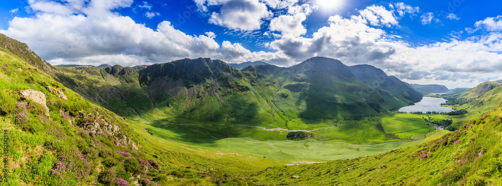 Panoramic view of Buttermere valley, The Lake District, Cumbria, England