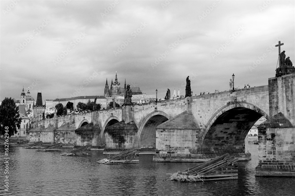 Charles Bridge in Prague in black and white
