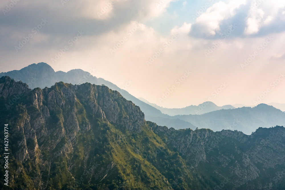 View of mountain ridge from Piani D'erna, Lecco, Italy View of mountain ridge from Piani D'erna, Lecco, Italy