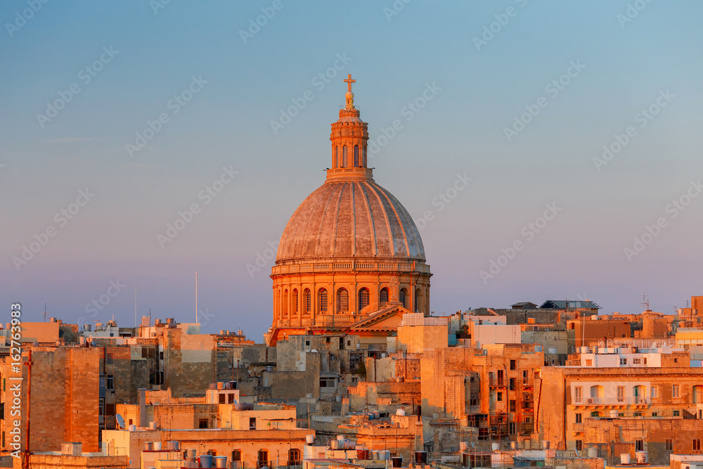 Valletta. The Basilica of Our Lady and the Tower of the Cathedral.