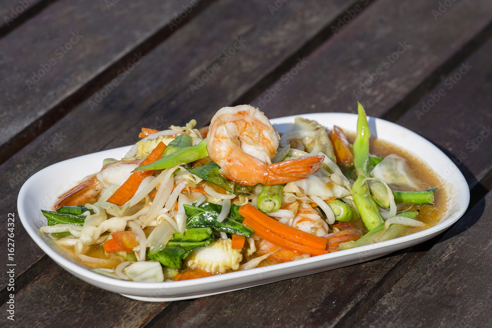 Thai food, seafood with vegetable spicy salad