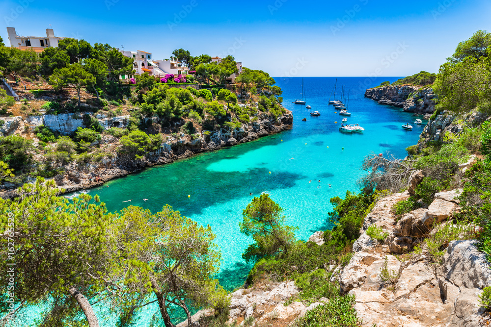 Idyllic bay beach Cala Pi on Majorca island Spain Mediterranean Sea