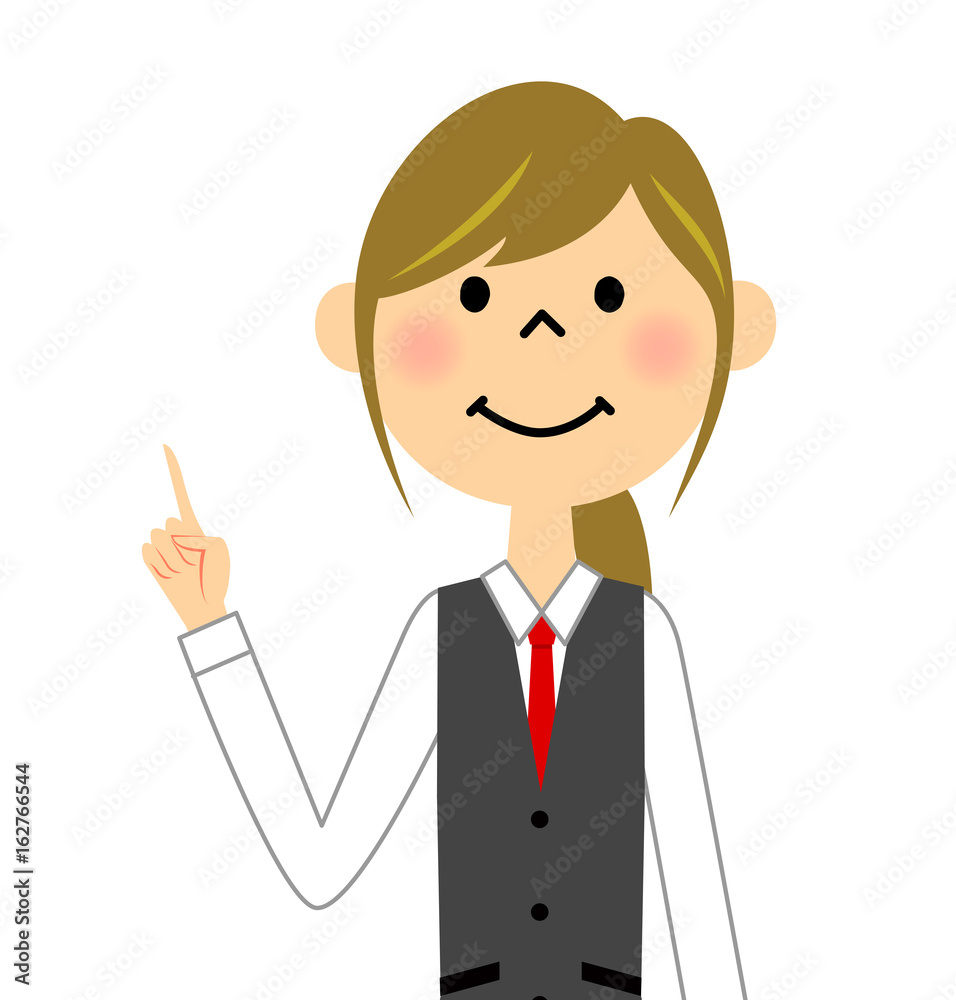 制服姿の女性 指をさす 制服姿の女性 指をさす