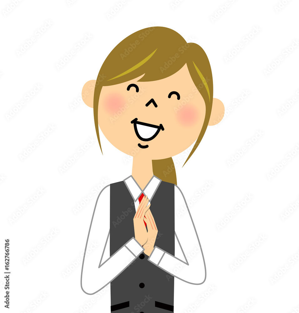 制服姿の女性　喜ぶ
