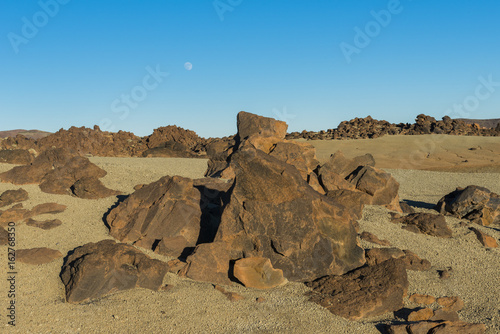 Vulcano Landscape with Moon and Rocks