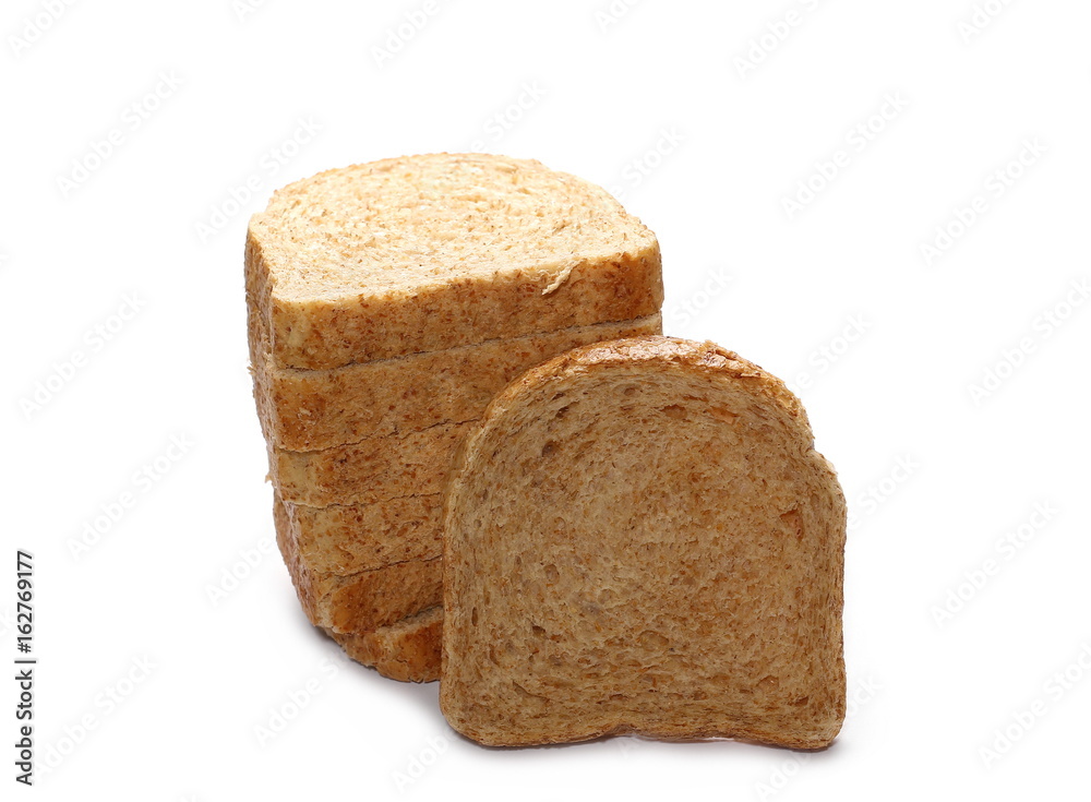 Whole wheat bread slices without additives, isolated on white background Whole wheat bread slices without additives, isolated on white background