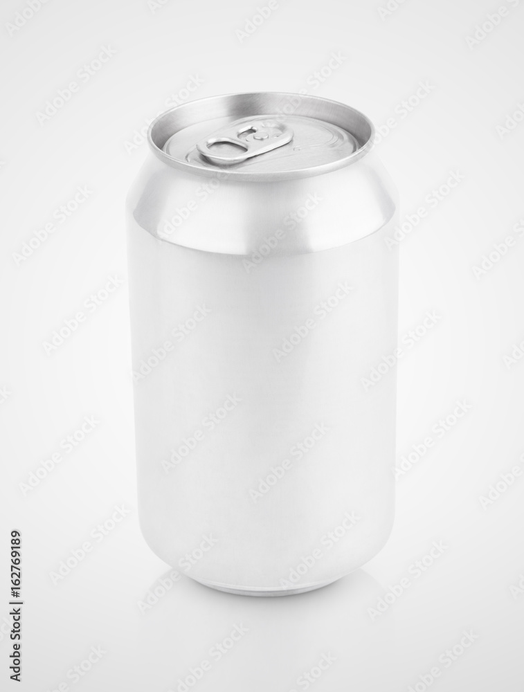 Closed 330 ml aluminum beverage drink soda can on gray background with clipping path Closed 330 ml aluminum beverage drink soda can on gray background with clipping path