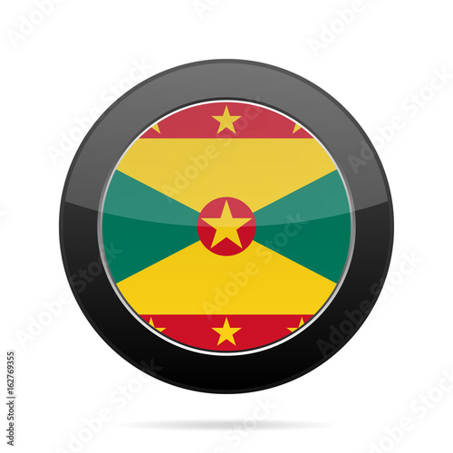 Free Download Flag of Grenada. Shiny black round button. - GFXLoad