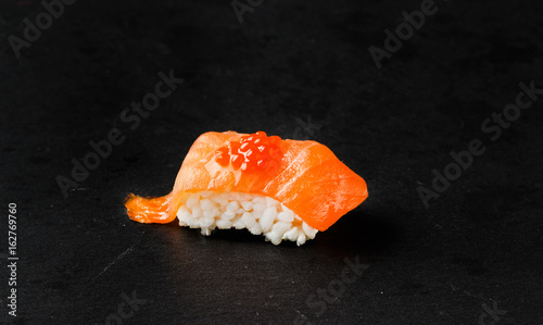 Salmon Nigiri with salmon roe.