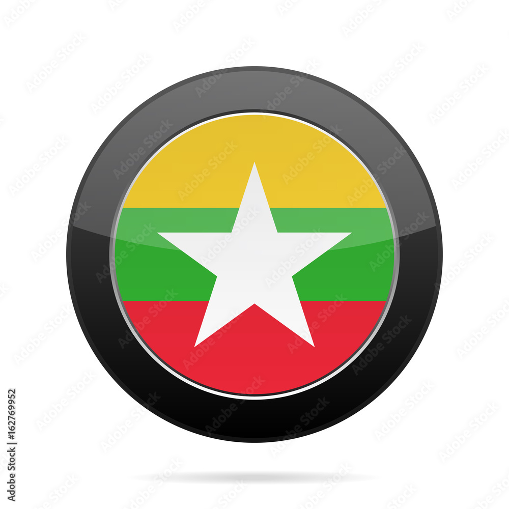 Flag of Myanmar. Shiny black round button. Flag of Myanmar. Shiny black round button.