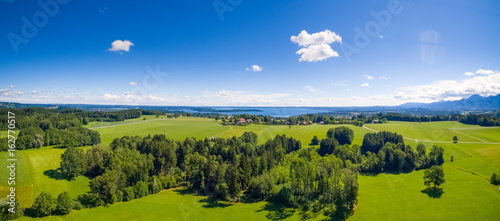 Aerial panorama: Lake Chiemsee, Bavaria in summer