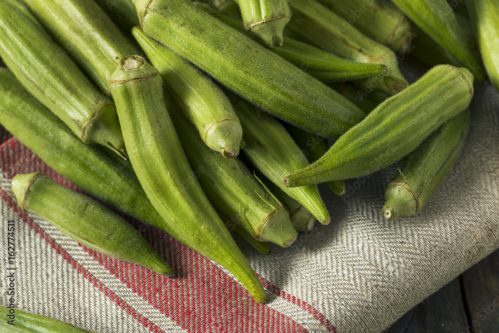 Fototapeta premium Raw Green Organic Okra Harvest