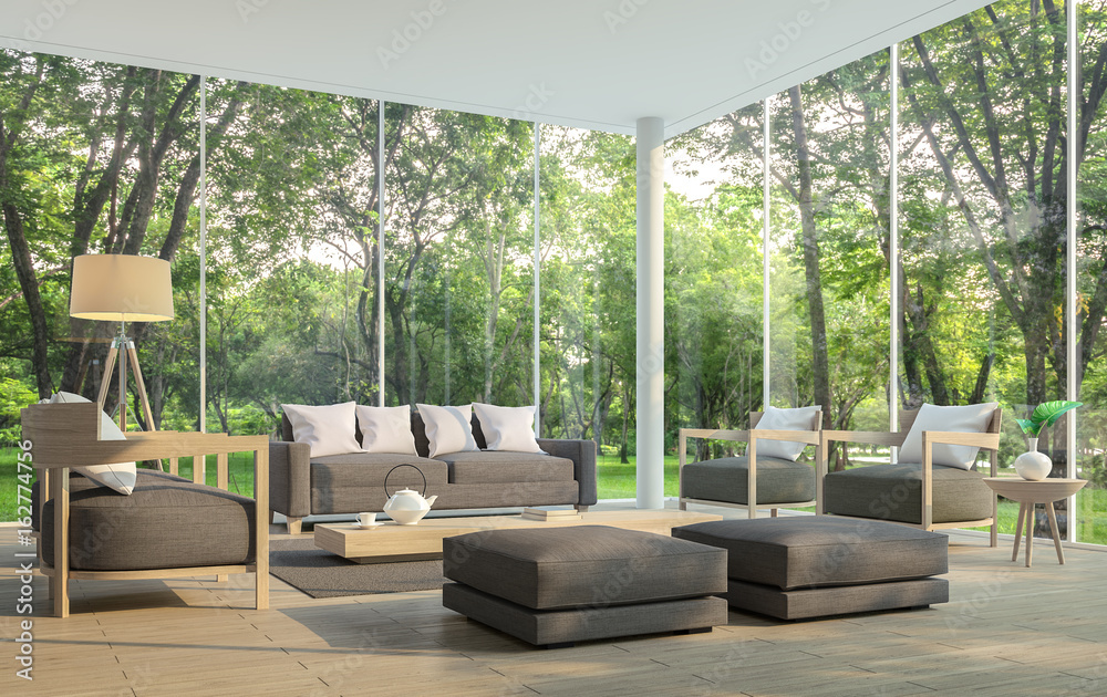 Modern living room with garden view 3d rendering Image.There are large ...