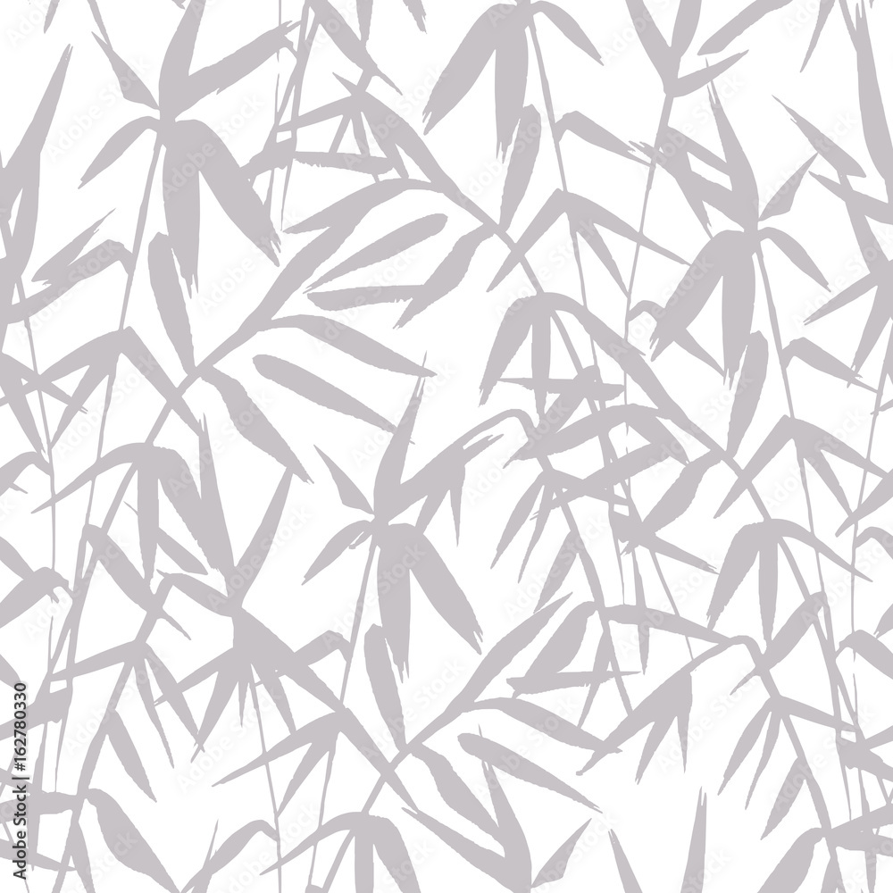 Bamboo tree silhouette seamless pattern on white background in japanese style, black and white japanese design, vector illustration for fabric textile design