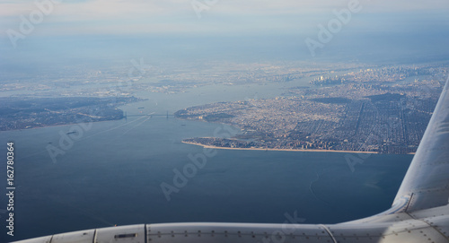 New York - The Big Apple from above   New York City  Manhattan  lower Bay and brighton beach from an airplane   Landing at JFK