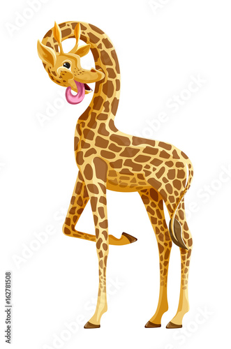 Giraffe full length, showing the language. Vector. Cartoon
