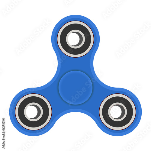 Blue hand fidget spinner. Vector illustration isolated on white background.