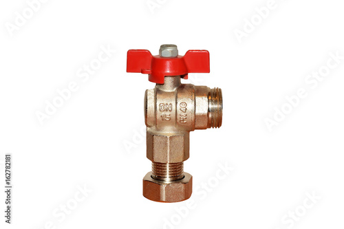 Plumbing ball valve brass angle valve on the pipe size DN15 PN40  isolated on white background 