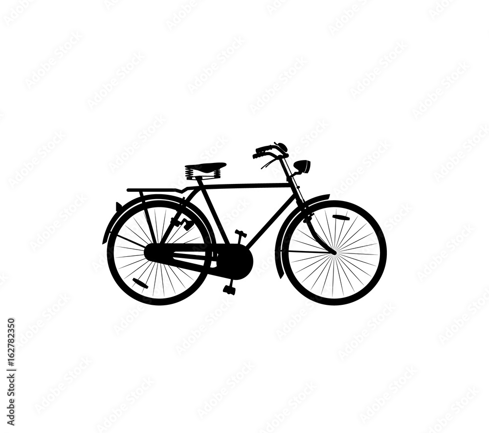 the simple city bike icon. the icon for active life. cycling. isolated on white. bike silhouette. the traffic element.  The element of transport infrastructure