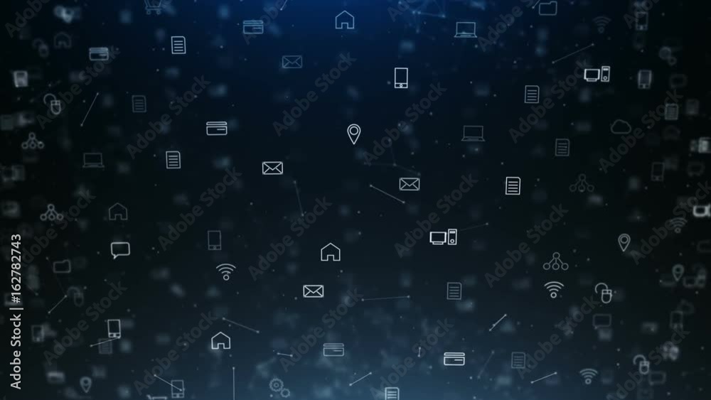 Networking Icons Fly Around Blue Background. networking and connection data icons float around and lines connect on dark blue background
Networking Icons Fly Around Blue Background. networking and connection data icons float around and lines connect on dark blue background