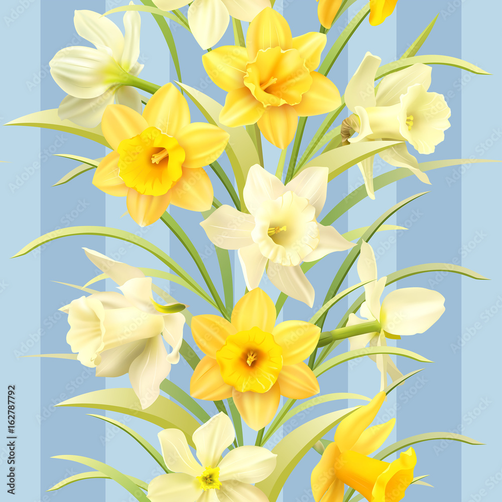 Fototapeta premium Seamless pattern with daffodils. Vector illustration.