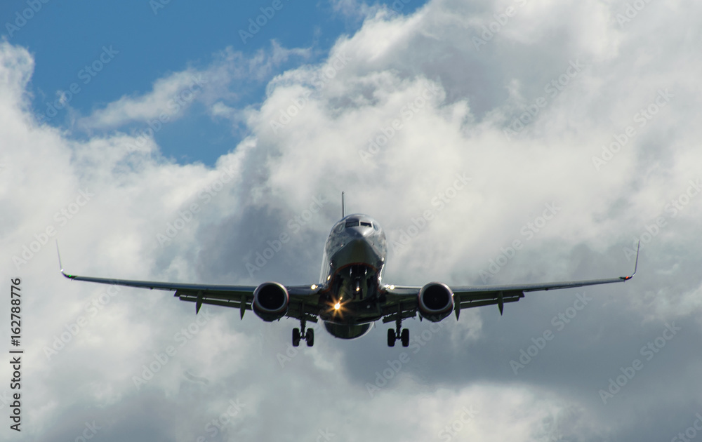 The plane on a background of blue sky and white clouds. The plane on a background of blue sky and white clouds.