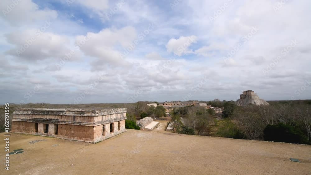 Cityscape view of ancient Mayans ruins of Uxmal near Valladolid, Mexico